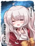  1girl :d ^_^ ahoge bangs bow charlotte_(anime) closed_eyes commentary_request crying eyebrows_visible_through_hair facing_viewer highres long_hair muuran open_mouth orange_bow red_shirt shirt signature silver_hair sketch smile solo tears tomori_nao translation_request two_side_up very_long_hair 