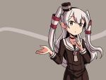  1girl :o adrian_ferrer amatsukaze_(kantai_collection) brown_eyes choker dress hair_tubes index_finger_raised kantai_collection lifebuoy sailor_dress silver_hair solo two_side_up upper_body 