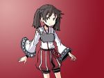 1girl adrian_ferrer baggy_pants cosplay gradient gradient_background hair_tie japanese_clothes kantai_collection muneate pants red_background ryuujou_(kantai_collection) smile solo twintails wide_sleeves zuihou_(kantai_collection) zuihou_(kantai_collection)_(cosplay) 