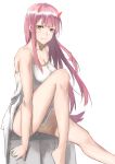  1girl absurdres aqua_eyes bangs bare_legs bare_shoulders darling_in_the_franxx dress eyebrows_visible_through_hair highres horns liudaohai6001 long_hair pink_hair revision sitting solo sundress zero_two_(darling_in_the_franxx) 