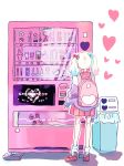  1girl backpack bag blonde_hair dress full_body hair_ribbon highres loose_socks original pastel_colors ribbon sailor_collar sailor_dress sailor_shirt shijima_oa shirt shoes simple_background standing stuffed_toy sweater trash_can twintails vending_machine white_background 