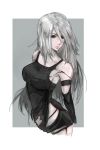  1girl android armlet black_gloves black_shorts elbow_gloves gloves highres mole mole_under_mouth nier_(series) nier_automata nvalkyrja robot_joints short_shorts shorts silver_hair tank_top yorha_type_a_no._2 