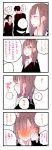  ... 1boy 2girls 4koma ? black_eyes black_hair blush brown_hair buttons collared_shirt comic ear_blush full-face_blush heart hetero highres long_hair multiple_girls nail_polish original ponytail shirt short_hair shunsuke speech_bubble spoken_ellipsis spoken_heart spoken_question_mark sweat translation_request white_shirt 