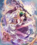  1girl :d amaterasu_(shadowverse) artist_request barefoot black_hair cygames full_body gold_trim hair_ornament happy mirror official_art open_mouth red_eyes shadowverse shingeki_no_bahamut short_hair smile solo sword weapon wide_sleeves 
