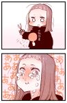  1girl 2koma blush brown_hair comic crying crying_with_eyes_open cutting_hair hand_mirror holding long_sleeves mirror o_o original scissors shunsuke tears translation_request 
