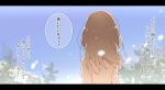  1girl blue_sky brown_hair day from_behind letterboxed long_hair original outdoors shunsuke sky solo translation_request upper_body 