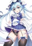  1girl absurdres ahoge bridal_gauntlets cowboy_shot eyebrows_visible_through_hair garter_straps hatsune_miku highres long_hair looking_at_viewer skirt solo thigh-highs twintails very_long_hair vocaloid white_background yiyu_qing_mang 