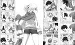  comic food fruit gotoba_sora innocent_red kozuka_hikari monochrome sanada_tatsuki scarf school_uniform scrunchie shorts spiky_hair translation_request watarui watermelon 