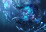  absurdres air_bubble blue bubble coral fantasy highres monster ocean open_mouth original scuba_gear sh!ba swimming underwater 