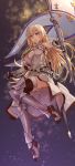  1girl absurdres armor armored_boots armored_dress blonde_hair boots brown_gloves brown_legwear chains fate/grand_order fate_(series) faulds full_body fur-trimmed_legwear fur_trim gauntlets gloves greaves headpiece highres holding jeanne_d&#039;arc_(fate) jeanne_d&#039;arc_(fate)_(all) long_braid long_hair open_mouth plackart sheath solo thigh-highs very_long_hair violet_eyes yewang19 
