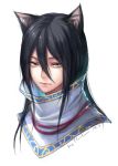  1boy animal_ears black_hair cat_ears character_request chinese_clothes closed_mouth commentary_request dated expressionless eyebrows_visible_through_hair hair_between_eyes kangetsu_(fhalei) light_brown_eyes long_hair looking_at_viewer male_focus portrait sengoku_musou signature simple_background solo white_background 