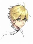  1boy blonde_hair closed_mouth fate/prototype fate_(series) green_eyes kangetsu_(fhalei) looking_at_viewer male_focus portrait saber_(fate/prototype) simple_background solo white_background 