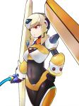  android armor breasts byte_(grunty-hag1) capcom chest_jewel covered_navel gloves hand_on_hip helmet holding_whip long_eyelashes medium_breasts navel oro_s power_armor red_eyes rockman rockman_xover shoulder_spikes simple_background spikes weapon whip white_background white_gloves 