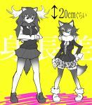  2girls animal_ears antlers fur_collar grey_wolf_(kemono_friends) kemono_friends moose_(kemono_friends) moose_ears moose_tail multicolored_hair multiple_girls nuka_cola06 pantyhose plaid_neckwear skirt tail thigh-highs translation_request two-tone_hair wolf_ears wolf_tail 