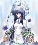  1girl bangs black_hair blue_eyes breasts bubble cape dress eyebrows_visible_through_hair graphite_(medium) hair_between_eyes highres hinokuro houshin_engi large_breasts long_eyelashes long_hair ryuukitsu_koushu sketch solo standing traditional_media water 