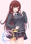  1girl brown_hair long_hair necktie original school_uniform skirt suien sweater 