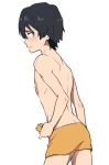  1boy black_hair blue_eyes blush darling_in_the_franxx hiro_(darling_in_the_franxx) holding holding_towel k_016002 male_focus scar shirtless short_hair solo towel 