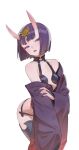  breasts commentary fate/grand_order fate_(series) purple_hair short_hair shuten_douji_(fate/grand_order) tim_loechner violet_eyes white_background 