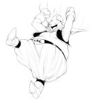  1boy :d antennae belt boxing_gloves closed_eyes dragon_ball dragonball_z fat hands_up highres jacket jumping liche_(wiggly_liche) majin_buu open_clothes open_jacket open_mouth simple_background sleeveless_jacket smile solo white_background 