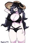  1girl @_@ al_bhed_eyes bags_under_eyes bikini black_bikini black_hair breasts cleavage commentary commission english_commentary grey_eyes hat hex_maniac_(pokemon) highres huge_breasts messy_hair navel pale_skin pokemon pokemon_(game) pokemon_xy radlionheart solo standing stomach strap_gap sun_hat sweat swimsuit thick_thighs thighs transparent_background 