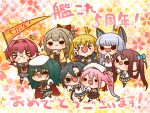  &gt;_&lt; 6+girls :d amagiri_(kantai_collection) armband asagumo_(kantai_collection) ascot bangs beret bike_shorts black_gloves black_jacket black_legwear black_serafuku blonde_hair blue_hair blue_jacket blunt_bangs brown_hair cape chibi dress drill_hair eating eyebrows_visible_through_hair eyepatch flag flat_cap flower food furisode gloves gradient_hair green_hair grey_hair grey_sailor_collar grey_skirt hair_between_eyes hair_flower hair_ornament hair_ribbon hakama_skirt harusame_(kantai_collection) hat hatakaze_(kantai_collection) holding holding_flag holding_food jacket japanese_clothes kantai_collection kimono kinu_(kantai_collection) kiso_(kantai_collection) long_hair meiji_schoolgirl_uniform multicolored_hair multiple_girls murakumo_(kantai_collection) neck_ribbon neckerchief necktie onigiri open_mouth partly_fingerless_gloves pink_hair pleated_skirt ponytail red_neckwear red_ribbon redhead remodel_(kantai_collection) ribbon sailor_collar sailor_dress satsuki_(kantai_collection) school_uniform serafuku shirt short_eyebrows short_hair shorts_under_skirt side_ponytail silver_hair skirt smile suspenders twintails white_hat white_shirt yellow_neckwear yumaru_(marumarumaru) 