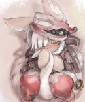 1girl animal_ears blush eyebrows_visible_through_hair furry long_hair looking_at_viewer made_in_abyss nanachi_(made_in_abyss) rabbit_ears solo tail tsukushi_akihito white_hair yellow_eyes 