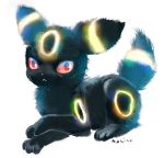  :&lt; black closed_mouth commentary_request full_body gen_2_pokemon glowing looking_at_viewer manino_(mofuritaionaka) no_humans pokemon pokemon_(creature) signature simple_background sitting umbreon white_background wide-eyed 