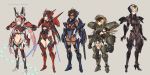  5girls absurdres black_hair bracer_phoenix braid brown_hair cannon dark_skin dual_wielding gipsy_avenger guardian_bravo highres long_hair mecha_musume multiple_girls obsidian_fury pacific_rim:_uprising personification pink_hair saber_athena short_hair sigm@ sword twintails weapon whip white_hair 