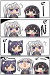  /\/\/\ 3girls 4koma animal_ears bangs black_blazer black_hair blazer blue_eyes blush bow brown_eyes cat_ears comic eyebrows_visible_through_hair hair_between_eyes higuchi_kaede jacket kanikama kemonomimi_mode long_hair looking_at_another looking_away looking_to_the_side multiple_girls necktie nijisanji open_blazer open_clothes open_jacket pink_bow plaid_neckwear purple_bow purple_hair purple_neckwear shizuka_rin short_hair silent_comic silver_hair sweat sweater translation_request tsukino_mito very_long_hair violet_eyes virtual_youtuber 