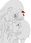  1boy 1girl couple darling_in_the_franxx face-to-face hiro_(darling_in_the_franxx) horns long_hair looking_at_viewer monochrome necktie oni_horns red_horns short_hair spot_color sui_0427 zero_two_(darling_in_the_franxx) 