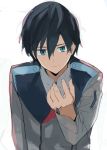  1boy black_hair blue_eyes darling_in_the_franxx hiro_(darling_in_the_franxx) long_sleeves male_focus military military_uniform short_hair solo takerusilt uniform 