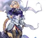  armor armored_dress blonde_hair braid capelet fate/grand_order fate_(series) flag gauntlets headpiece highres jeanne_d&#039;arc_(fate) jeanne_d&#039;arc_(fate)_(all) long_braid long_hair marushin_(denwa0214) single_braid thigh-highs very_long_hair 