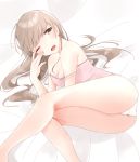  1girl brown_eyes commentary_request eyebrows_visible_through_hair fang light_brown_hair long_hair looking_at_viewer one_eye_closed open_mouth original panties strap_slip tagme tsukino_(kjdhfap) underwear white_panties 