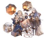  3girls animal boots breasts chair cucouroux_(granblue_fantasy) dog draph granblue_fantasy gun holding horns medium_breasts mouth_hold multiple_girls official_art one_eye_closed open_mouth rifle smile table transparent_background weapon 