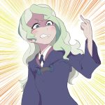  1girl angry blue_eyes clenched_teeth diana_cavendish emphasis_lines highres kitten_(artist) little_witch_academia luna_nova_school_uniform middle_finger out_of_character shaded_face teeth 
