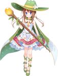  1girl artist_request blue_eyes brown_hair cape dress flower full_body gloves green_cape green_footwear green_gloves green_hat hair_flower hair_ornament hat holding holding_wand long_hair looking_at_viewer low_twintails mary_janes official_art oshiro_project oshiro_project_re shoes sleeveless sleeveless_dress smile solo spis_(oshiro_project) transparent_background twintails wand white_dress 