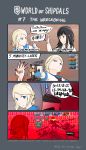  4girls 4koma asashio_(kantai_collection) background_text bar_censor bismarck_(kantai_collection) black_eyes black_hair blonde_hair blood bloody_hands blue_eyes cannon censored comic commentary dated doom_(game) english english_commentary evil_smile from_behind gameplay_mechanics glowing glowing_eyes glowing_gun_barrel greythorn032 hair_bun highres kantai_collection long_hair looking_back middle_finger multiple_girls ponytail red remodel_(kantai_collection) sailor_collar signal_flag skull smile thumbs_up torpedo_tubes trembling world_of_warships yamato_(kantai_collection) 