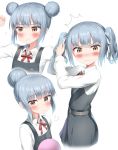  1girl absurdres alternate_hairstyle brown_eyes commentary_request grey_hair highres kantai_collection kasumi_(kantai_collection) multiple_views nedia_(nedia_region) short_hair 