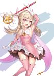  armpits bell_(angelicalary) fate/kaleid_liner_prisma_illya fate/stay_night fate_(series) feathers gloves illyasviel_von_einzbern kaleidostick long_hair magical_girl magical_ruby pink_gloves pink_legwear prisma_illya red_eyes white_gloves white_hair 