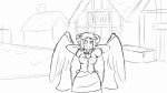  alac animated animated_gif bouncing_breasts breasts cape chimney exercise greyscale hair_ribbon house long_hair monochrome reiuji_utsuho ribbon sit-up smile touhou very_long_hair wings 
