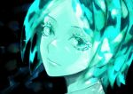  1other androgynous colored_eyelashes crystal_hair dark_background face green_eyes green_hair highres houseki_no_kuni long_eyelashes looking_at_viewer phosphophyllite short_hair solo 