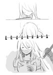  1girl ass beret closed_eyes comic drawing greyscale hair_between_eyes hat holding holding_pencil kumaponn laughing machine_(nier) monochrome nier_(series) nier_automata panties pencil shadow silent_comic sketchbook trembling underwear white_background yorha_type_a_no._2 