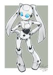  1girl android blue_eyes drossel_von_flugel fireball_(series) full_body hands_on_hips io_naomichi legs_apart long_hair looking_at_viewer no_mouth outline robot_joints solid_eyes solo standing twintails white_outline 