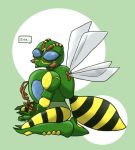  1boy 90s beast_wars blue_eyes closed_mouth full_body looking_at_viewer maxim-lover no_humans oldschool predacon sitting sleeping solo transformers waspinator wings zzz 