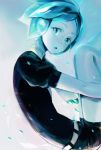  1other :o androgynous aqua_eyes aqua_hair blue_eyes blue_hair broken colored_eyelashes colt-slowl gem gem_uniform_(houseki_no_kuni) highres houseki_no_kuni leg_hug looking_at_viewer missing_limb phosphophyllite short_hair solo 