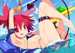  :p :q arm_belt armpits ass bikini black_bikini breasts commentary_request demon_tail disgaea dual_wielding dutch_angle etna highres holding leg_belt looking_at_viewer makai_senki_disgaea miyakawa106 ocean partially_submerged red_eyes redhead short_twintails sketch small_breasts smile splashing swimsuit tail thigh_strap tongue tongue_out twintails water_gun wet 