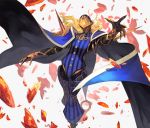  1boy avicebron_(fate) black_cape blue_cape cape commentary_request contrapposto debris fate/apocrypha fate_(series) feet_out_of_frame helm helmet highres lack male_focus multicolored multicolored_cape multicolored_clothes outstretched_arms solo spread_arms standing 