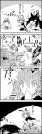  1girl 4koma animal_ears antennae brooch cape chasing comic commentary_request covering_mouth eternity_larva eyebrows_visible_through_hair flying furrowed_eyebrows greyscale hair_between_eyes handkerchief highres imaizumi_kagerou jewelry long_hair lying monochrome motion_blur motion_lines on_side seiza shaded_face shawl short_hair shorts shoujo_kitou-chuu sitting smile spray_can tani_takeshi touhou translation_request wings wolf_ears wriggle_nightbug |_| 