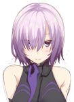  1girl akino_sora bare_shoulders breasts closed_mouth eyebrows_visible_through_hair eyes_visible_through_hair fate/grand_order fate_(series) hair_over_one_eye hand_up large_breasts light_blush looking_at_viewer mash_kyrielight purple_hair short_hair simple_background sketch sleeveless solo upper_body violet_eyes white_background 