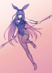  animal_ears bunnysuit detached_collar fake_animal_ears fate/grand_order fate_(series) fishnet_pantyhose fishnets high_heels leotard pantyhose polearm rabbit_ears scathach_(fate/grand_order) shoukaki_(earthean) spear strapless strapless_leotard weapon wrist_cuffs 